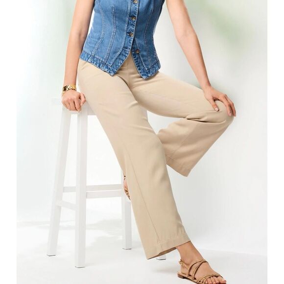 Talbots NWT khaki flowy wide leg tencel pant size 10 - Picture 9 of 11